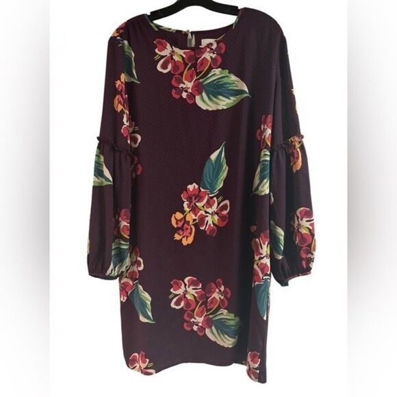 Loft Purple Floral Dress Size L - Picture 1 of 4